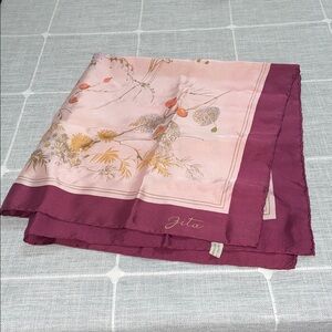 Silk Floral Print Scarf in cream and berry